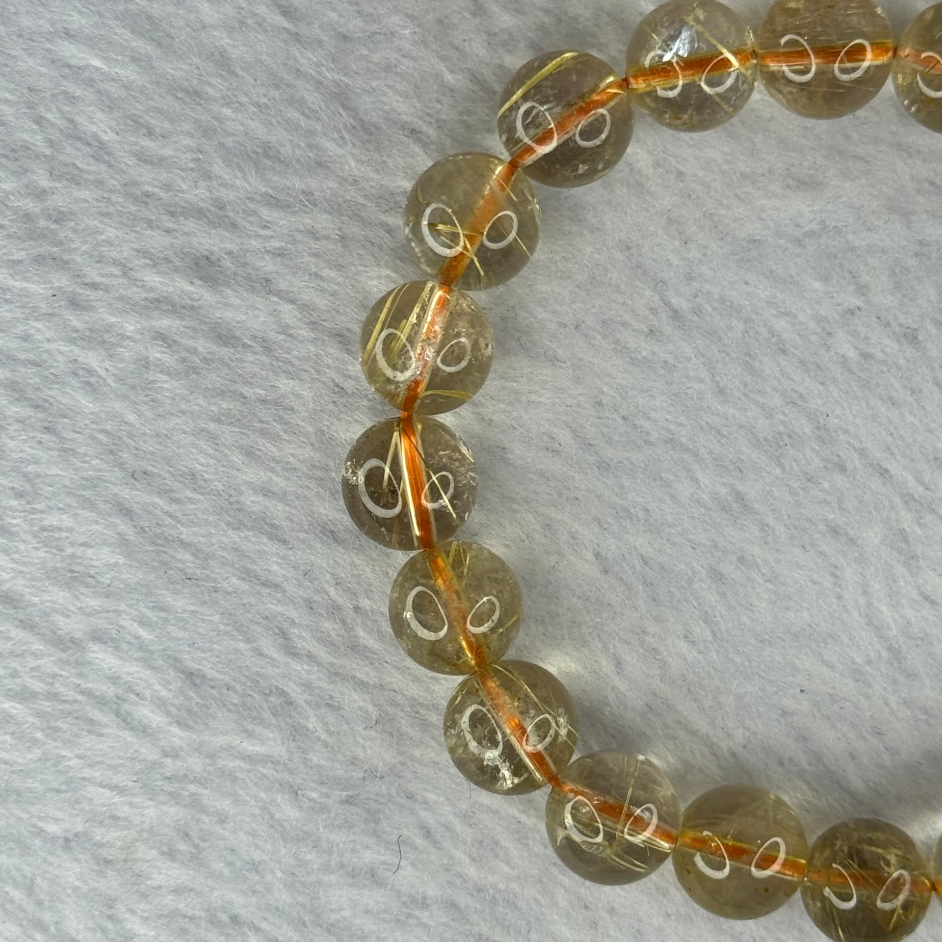 Natural Golden Rutilated Quartz Beads 天然金发水晶手链 25.27g 16.5cm 9.9mm 20 Beads - Huangs Jadeite and Jewelry Pte Ltd
