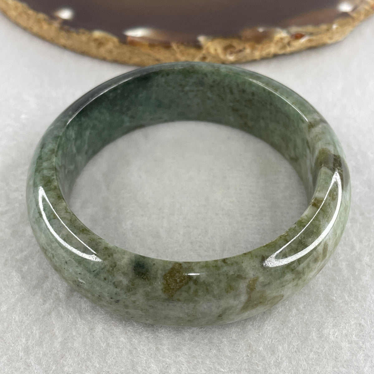 Natural Type A Green with Yellowish Green Piao Hua Jadeite Bangle | (64.81g | 53.1mm ID | 16.9 x 7.8mm | Very Very Slight External Rough |Golden Abundance & Lifelong Protection Anchor, Prosperity & Executive Bangle) - Huangs Jadeite and Jewelry Pte Ltd