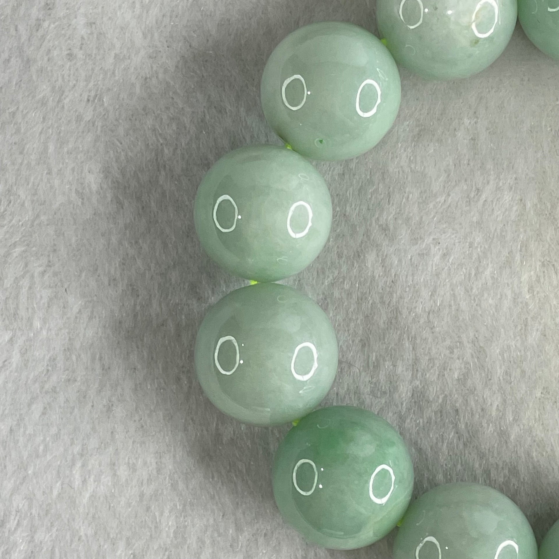 Type A Light Green Jadeite Beads Bracelet 89.10g 15cm 16.0mm 13 Beads (Very Slight Internal Lines) - Huangs Jadeite and Jewelry Pte Ltd