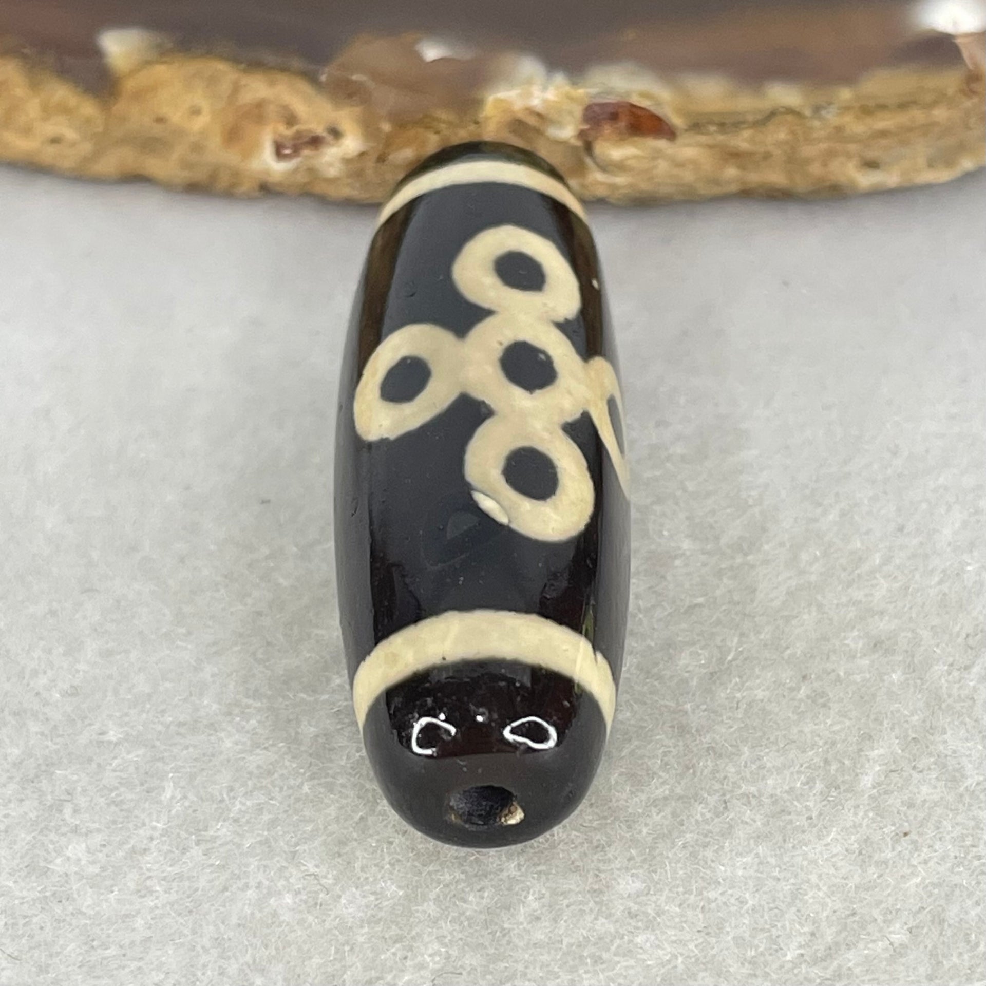 Natural Powerful Tibetan Old Oily Agate 5 Eyes Lightning Dzi Bead Heavenly Master (Tian Zhu) 五眼闪电天珠  10.91g 40.2 by 13.6mm - Huangs Jadeite and Jewelry Pte Ltd