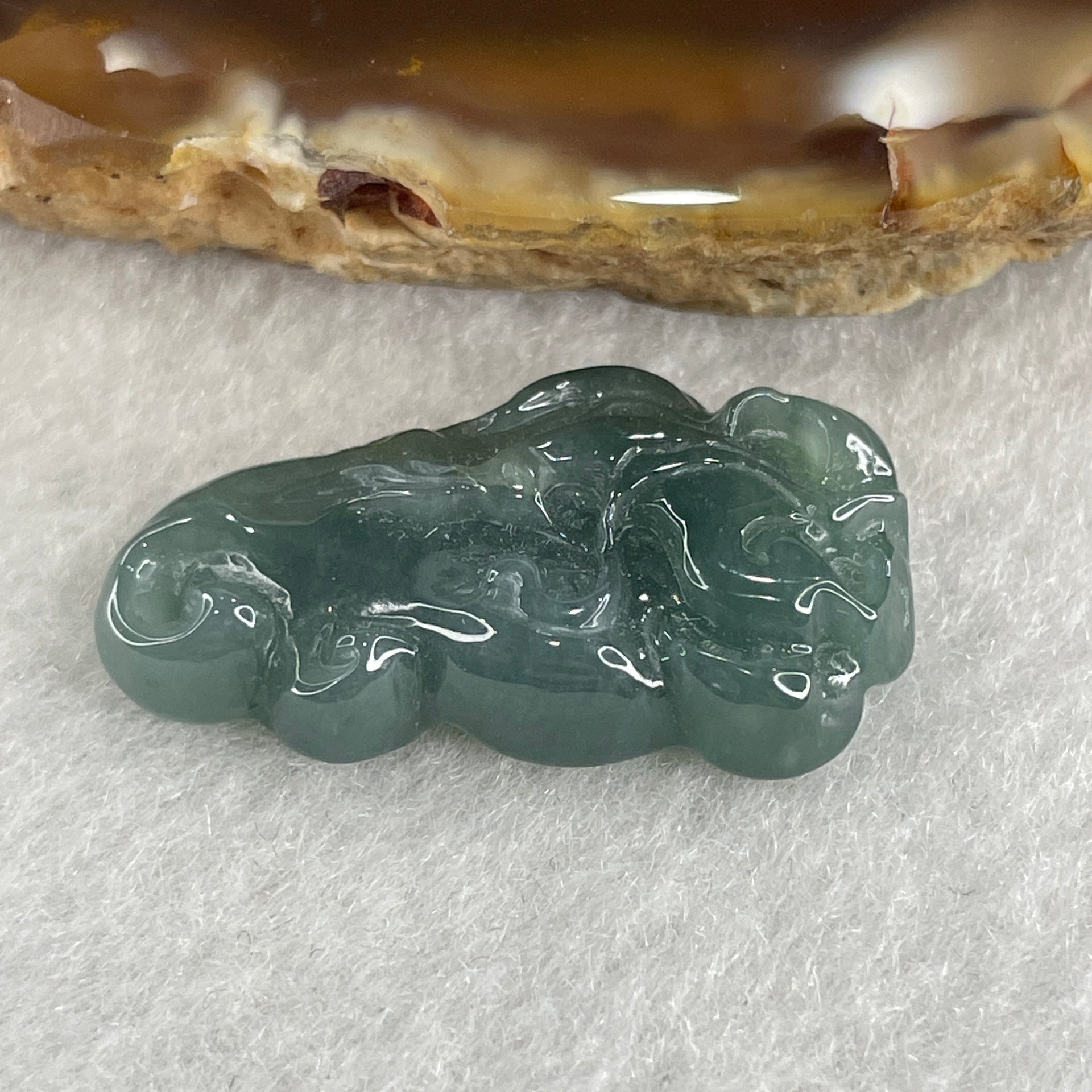 Natural Type A Blueish Green Jadeite 9 Tail Fox Pendant 4.65g 27.6 by 15.3 by 6.0mm - Huangs Jadeite and Jewelry Pte Ltd