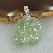 18K White Gold Type A Light Green Jadeite Squirrel Pendant with Natural Diamonds 5.68g 21.0 by 21.4 by 6.8mm - Huangs Jadeite and Jewelry Pte Ltd