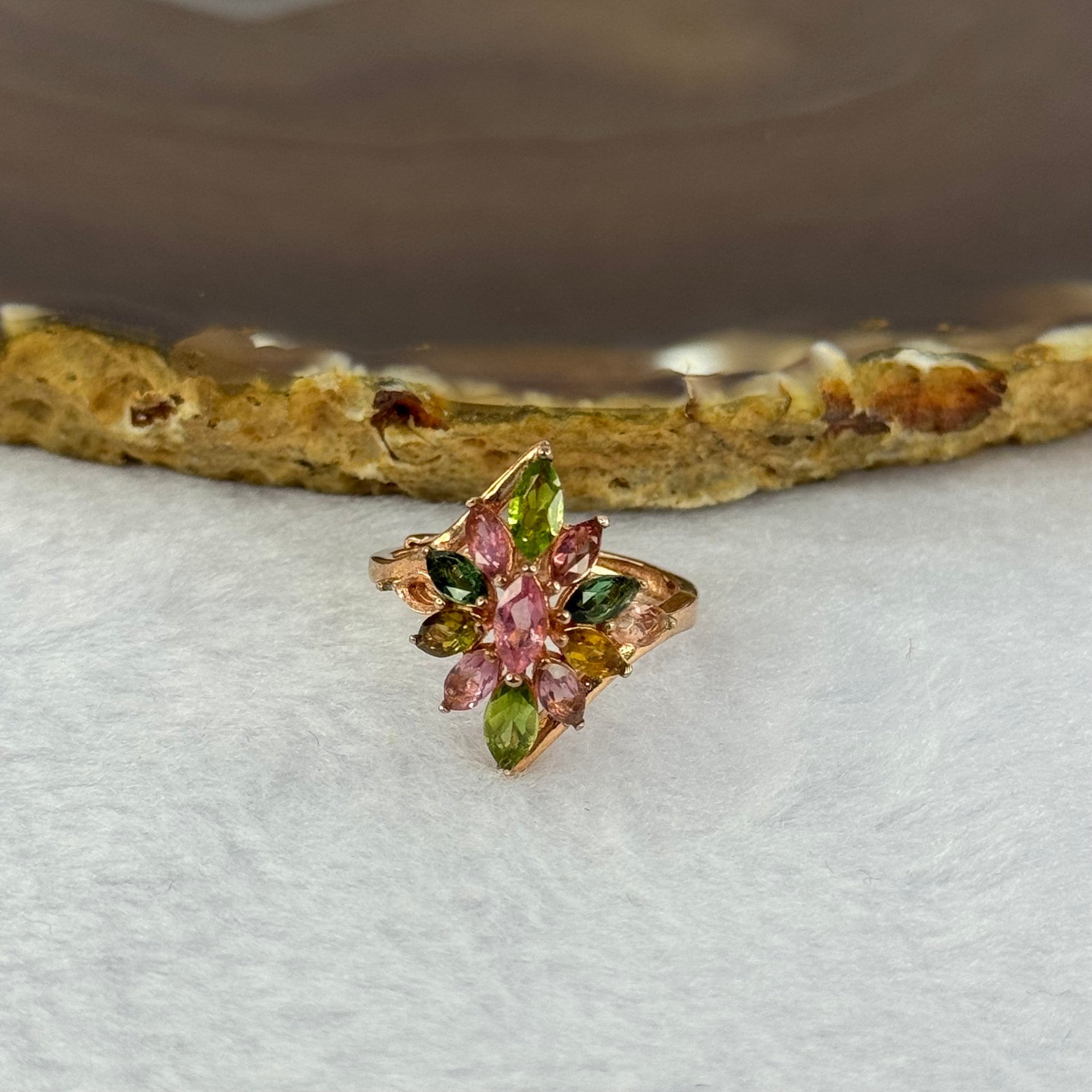 Natural Elbaite Tourmaline in 925 Sliver Ring in Rose Gold Color (Adjustable Size) 3.11g 7.1 by 5.0 by 3.4mm - Huangs Jadeite and Jewelry Pte Ltd