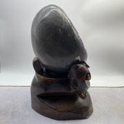 Natural Deep Purple Amethyst Egg with Wooden Stand Display 7,662.7g 190.0 by 185.0 by 300.0mm - Huangs Jadeite and Jewelry Pte Ltd