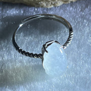 Type A Semi Icy Faint Lavender Tear Drop Shape Cabochon Jadeite in S925 Sliver Ring (Adjustable Size) 2.21g 12.4 by 7.4 by 5.0mm - Huangs Jadeite and Jewelry Pte Ltd