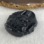 Type A Opaque Black Omphacite Jadeite Good Vs Evil Manjushri Bodhisattva Pendant Rabbit Zodiac Guardian 39.25g 50.5 by 44.0 by 13.3mm - Huangs Jadeite and Jewelry Pte Ltd