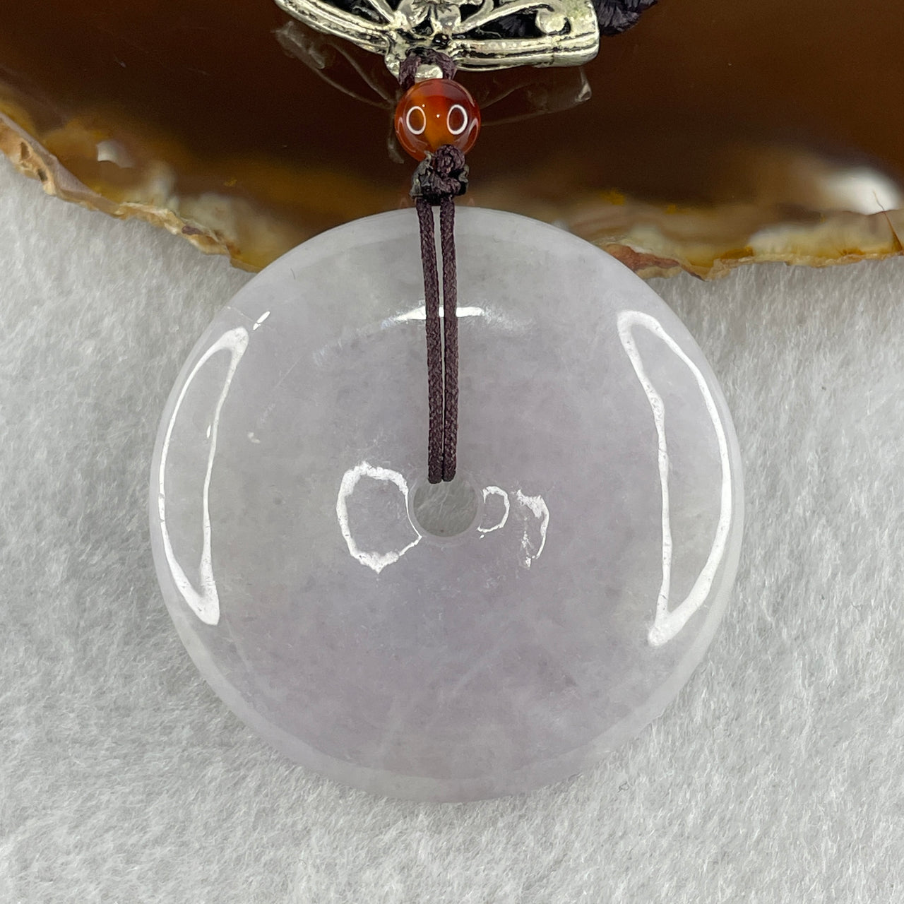 Natural Type A Full Light Lavender Jadeite Ping An Kou Donut Pendant 39.23g 43.3 by 8.4mm