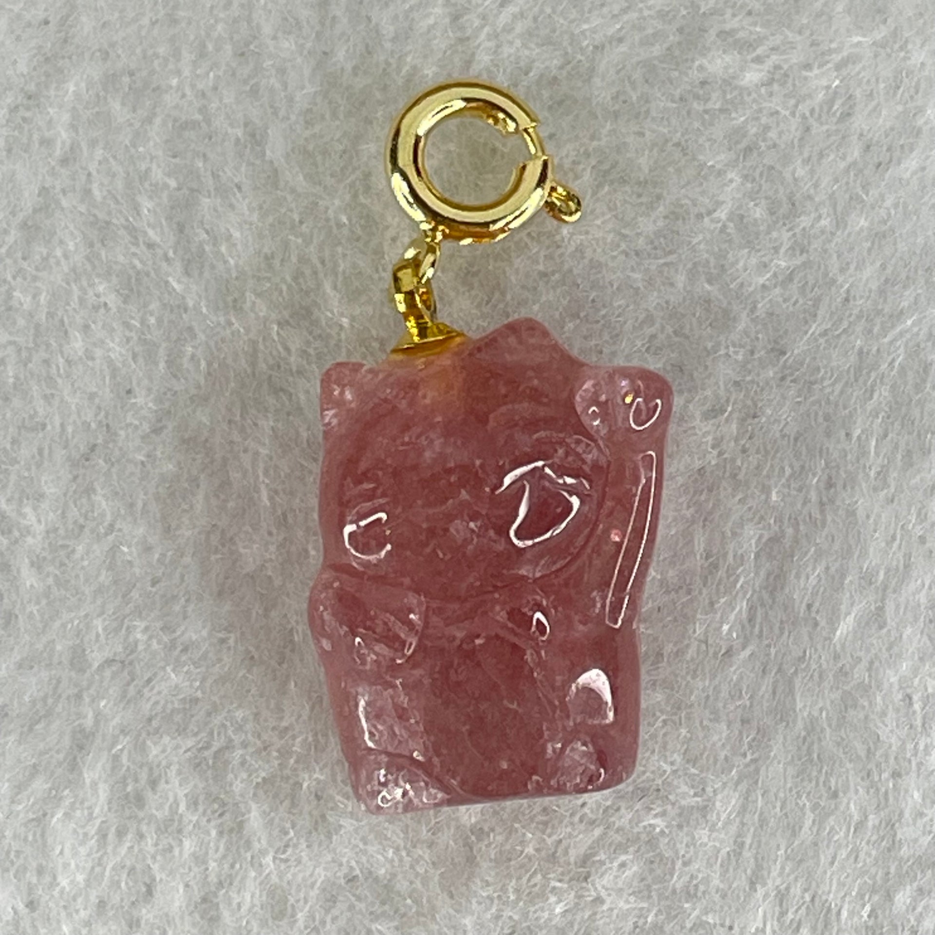 Natural Strawberry Quartz Fortune Cat Charm 3.52g 17.2 by 12.4 by 9.3mm - Huangs Jadeite and Jewelry Pte Ltd