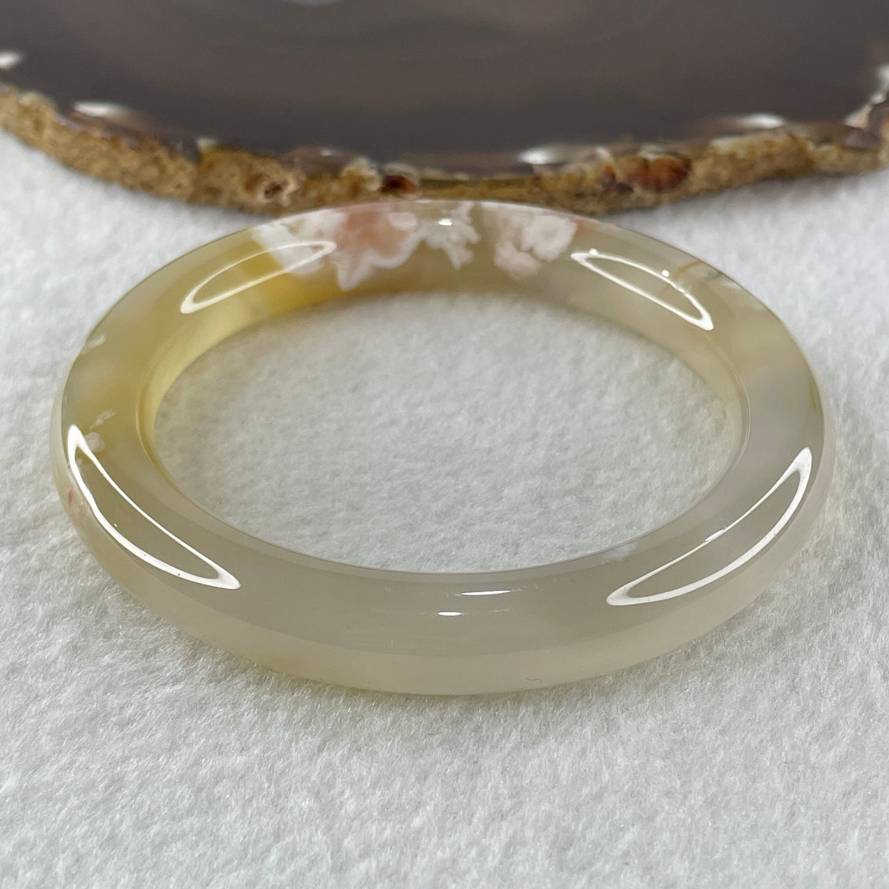 Natural Faint Yellow Flower Agate Bangle 52.77g Internal Diameter 60.6mm 11.0 by 10.7mm (Perfect) - Huangs Jadeite and Jewelry Pte Ltd