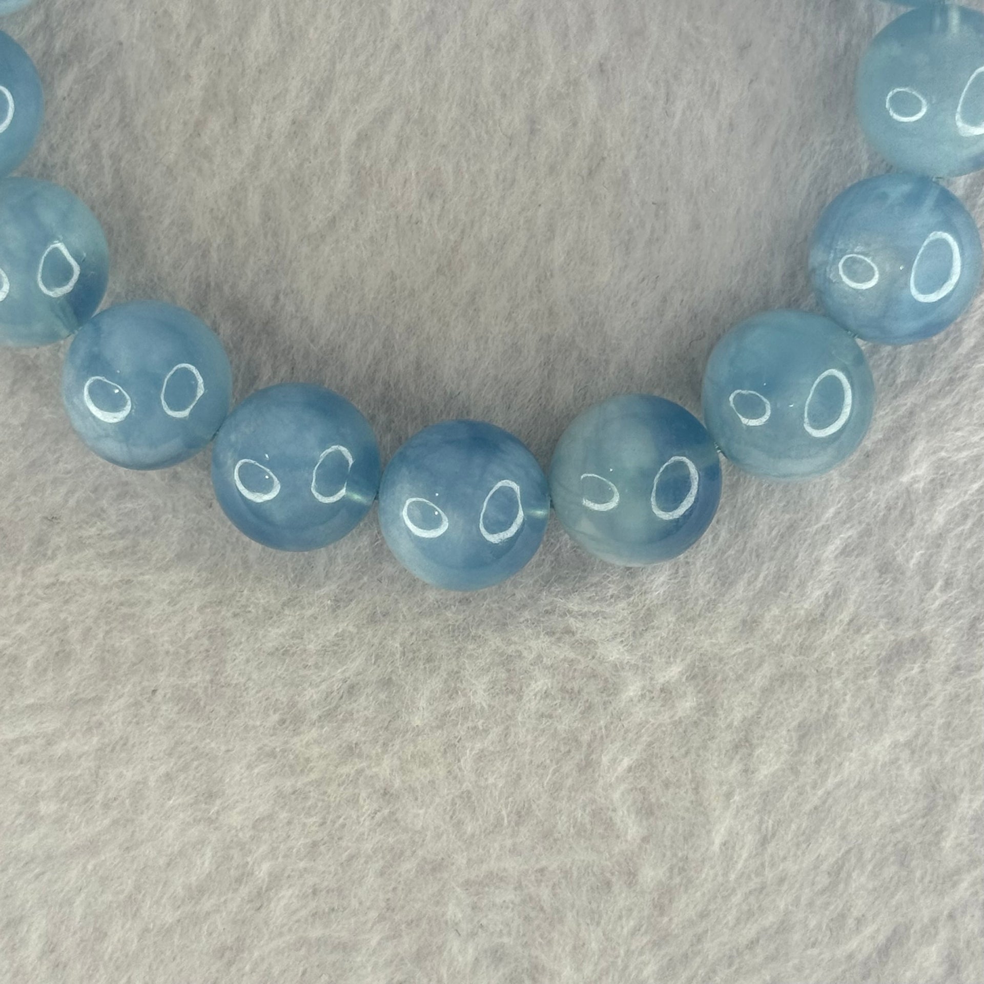 Natural Aquamarine Beads Bracelet 43.13g 18cm 12.4mm 17 Beads - Huangs Jadeite and Jewelry Pte Ltd