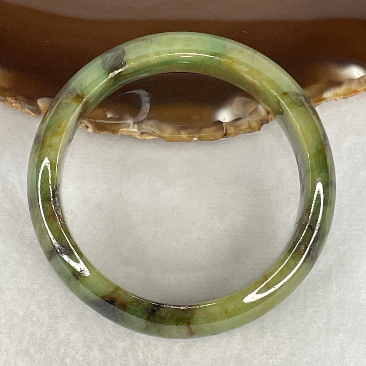 Natural Type A Jadeite Bangle | Brownish Green & Brown Piao Hua (62.87g | 53.2mm Inner Diameter | 17.4 x 8.2mm) (External Rough, Internal Line)