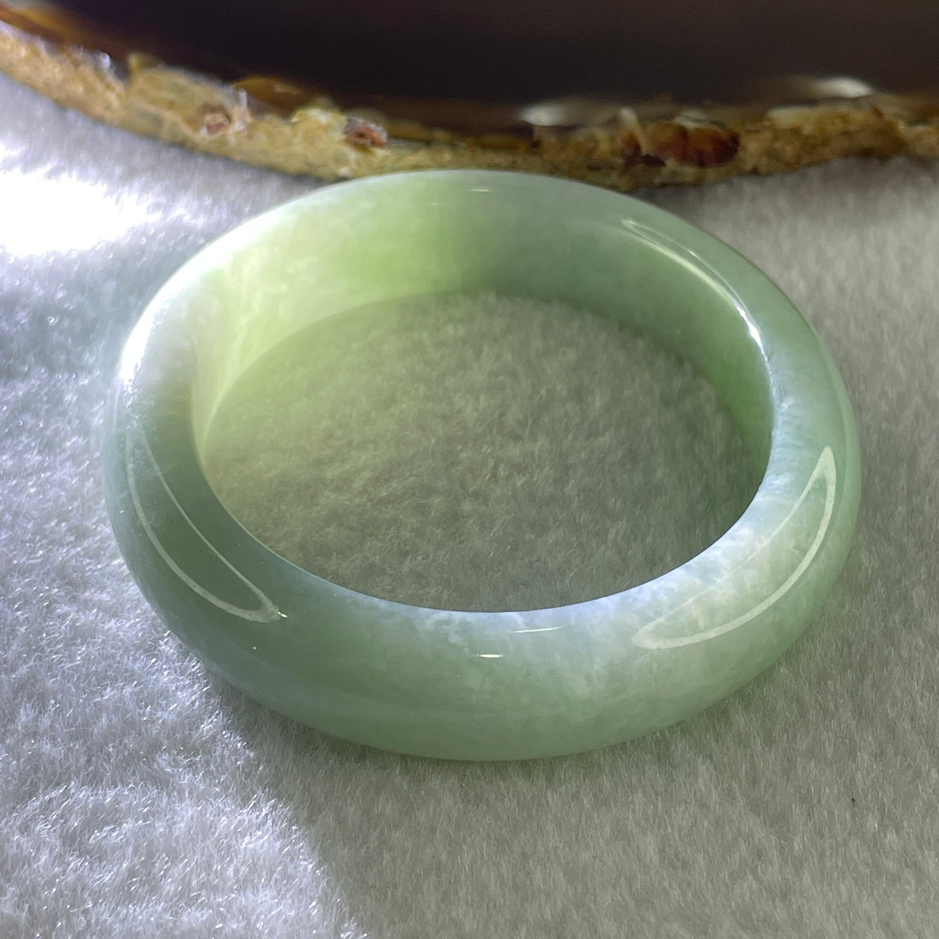 Type A Natural Jelly Light Green Light Lavender with Red Patches Jadeite Oval Bangle 51.86g Inner Diameter 53.9mm 12.4 by 8.2mm (Close to Perfect) - Huangs Jadeite and Jewelry Pte Ltd