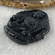 Type A Opaque Black Omphacite Jadeite Good Vs Evil Akasagarbha Bodhissattva Pendant Ox and Tiger Zodiac Guardian 39.80g 50.8 by 43.7 by 11.4mm - Huangs Jadeite and Jewelry Pte Ltd