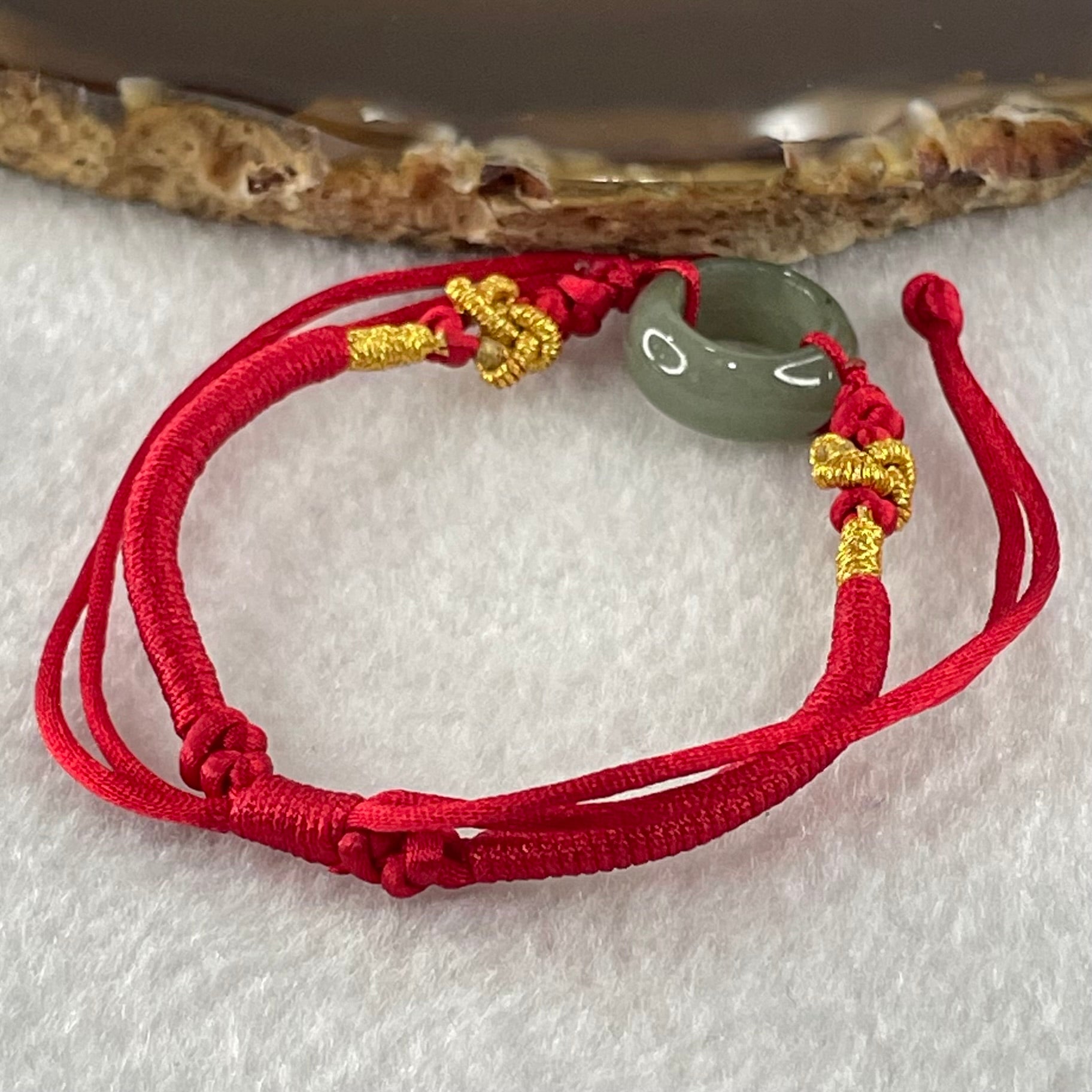 Type A Blueish Green Jadeite Ping An Kou String Bracelet 2.85g 14.8 by 6.1mm - Huangs Jadeite and Jewelry Pte Ltd