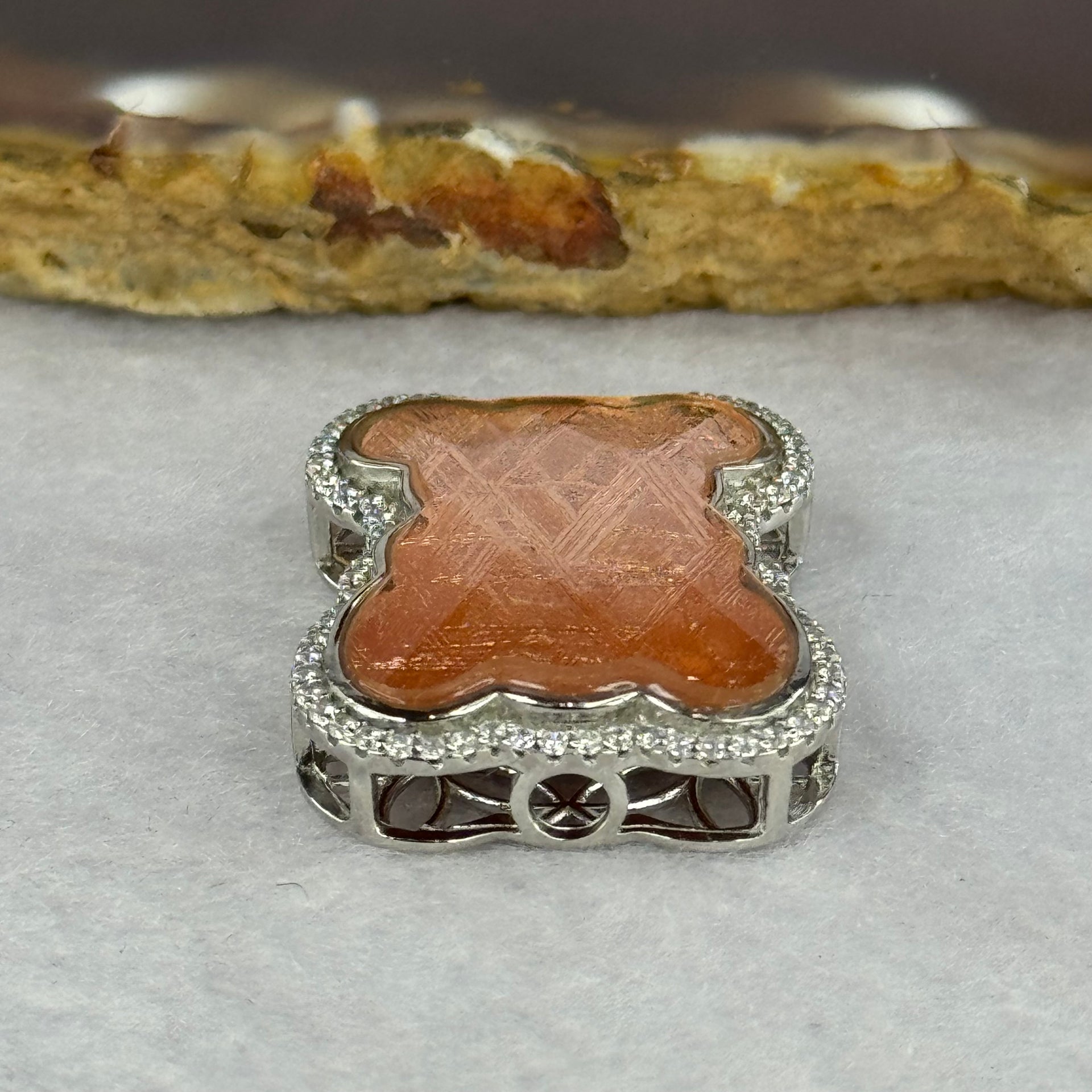 Natural Meteorite Bear Charm in S925 Silver with Crystals For Necklace / Bracelet (Rose Gold Color) 7.47g by 26.2 by 21.4 by 8.4mm - Huangs Jadeite and Jewelry Pte Ltd