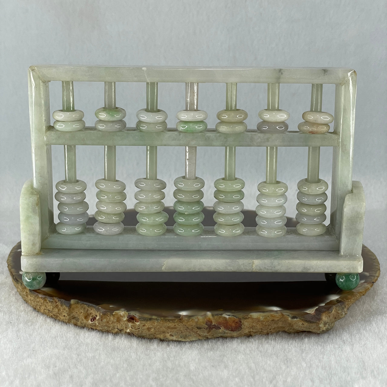 Natural Type A Light Green Light Lavender Jadeite Abacus with Jadeite Stand Display 276.0g 128.8 by 34.6 by 84.2mm - Huangs Jadeite and Jewelry Pte Ltd