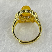 Natural Golden Yellow Amber With Crystals in Sliver Gold Color Ring (Adjustable Size) 3.68g 9.2 by 7.5 by 6.0mm - Huangs Jadeite and Jewelry Pte Ltd
