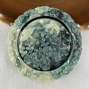Type A Demin Blue with Light Blueish Green Jadeite Twin Birds with Prosperity Flowers Bangle Inner Diameter 57.4mm 12.4 by 11.9mm and Pendant 55.3 by 13.1mm Total Weight 156.22g - Huangs Jadeite and Jewelry Pte Ltd