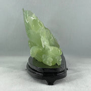 Natural Semi Icy Green Serpentine Tong Zhi on Lotus Leaf and Lotus Flower with Wooden Stand Display 1,458.5g L270.0 by B96.0 by H158.0mm - Huangs Jadeite and Jewelry Pte Ltd