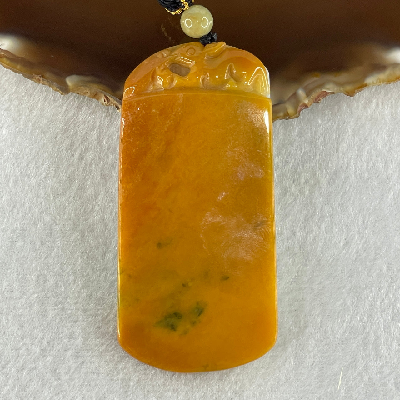 Natural Type A Yellow with Light Green Jadeite Rabbit on Wu Shi Pai Pendant 53.74g 70.6 by 34.7 by 9.1mm