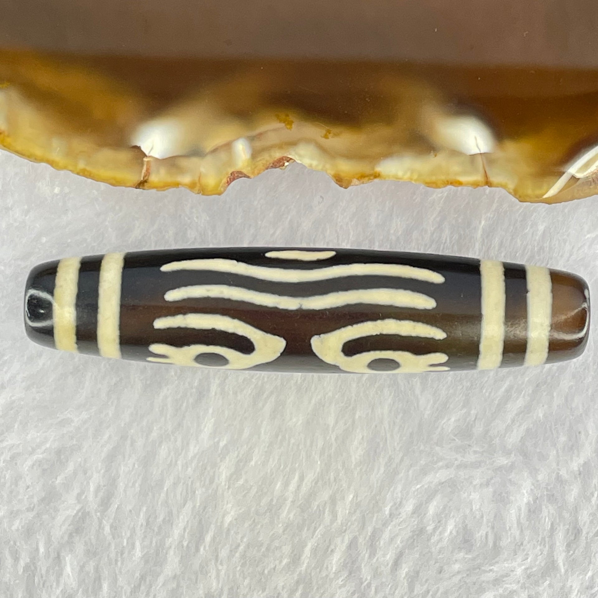 Natural Powerful Tibetan Old Oily Agate Zha Ji La Mu Female Cai Shen Bead Heavenly Master (Tian Zhu) 扎吉拉木女财神天珠 15.42g 58.5 by 13.3mm - Huangs Jadeite and Jewelry Pte Ltd