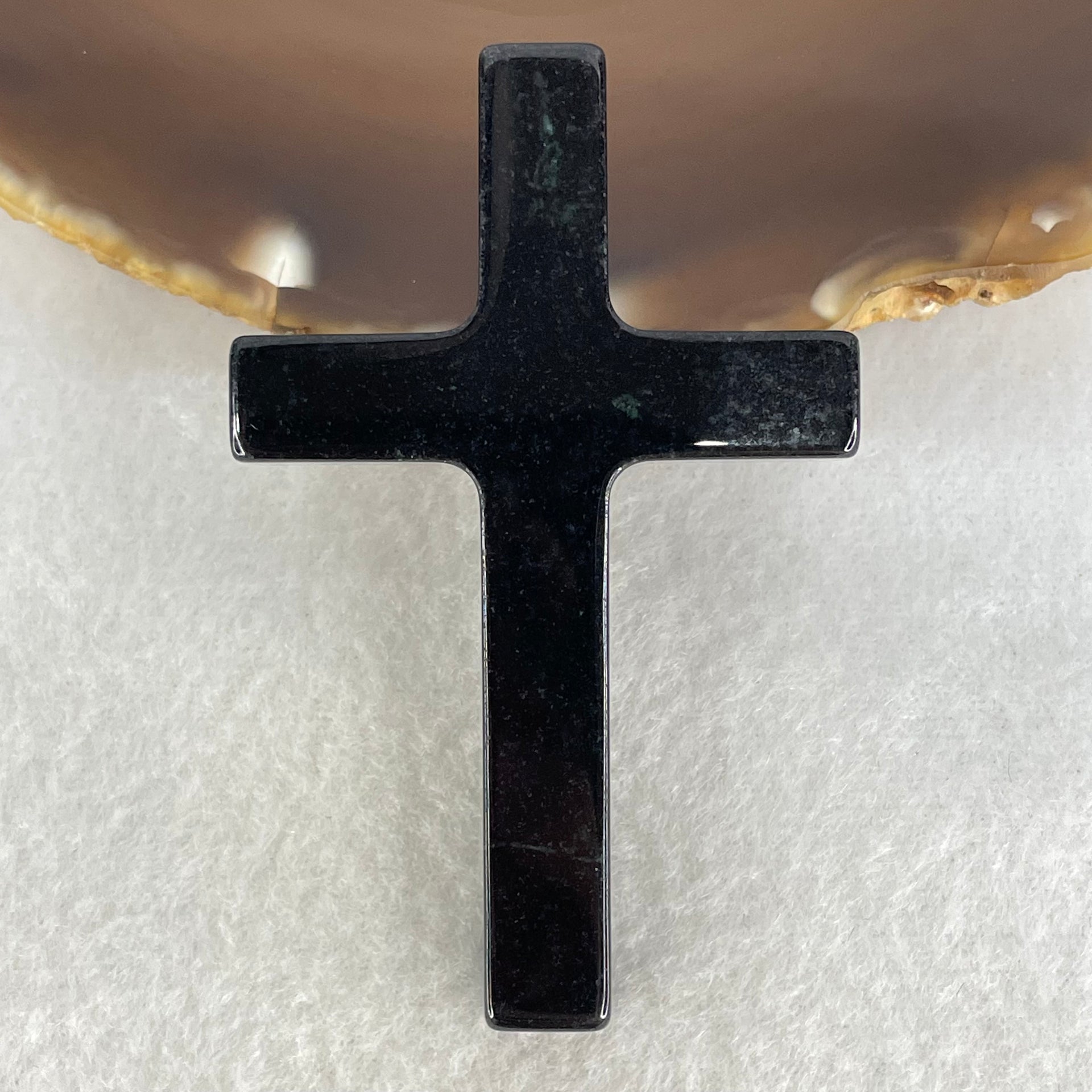 Type A Opaque Black Jadeite Cross Pendant 22.53g 64.7 by 41.6 by 7.7mm - Huangs Jadeite and Jewelry Pte Ltd