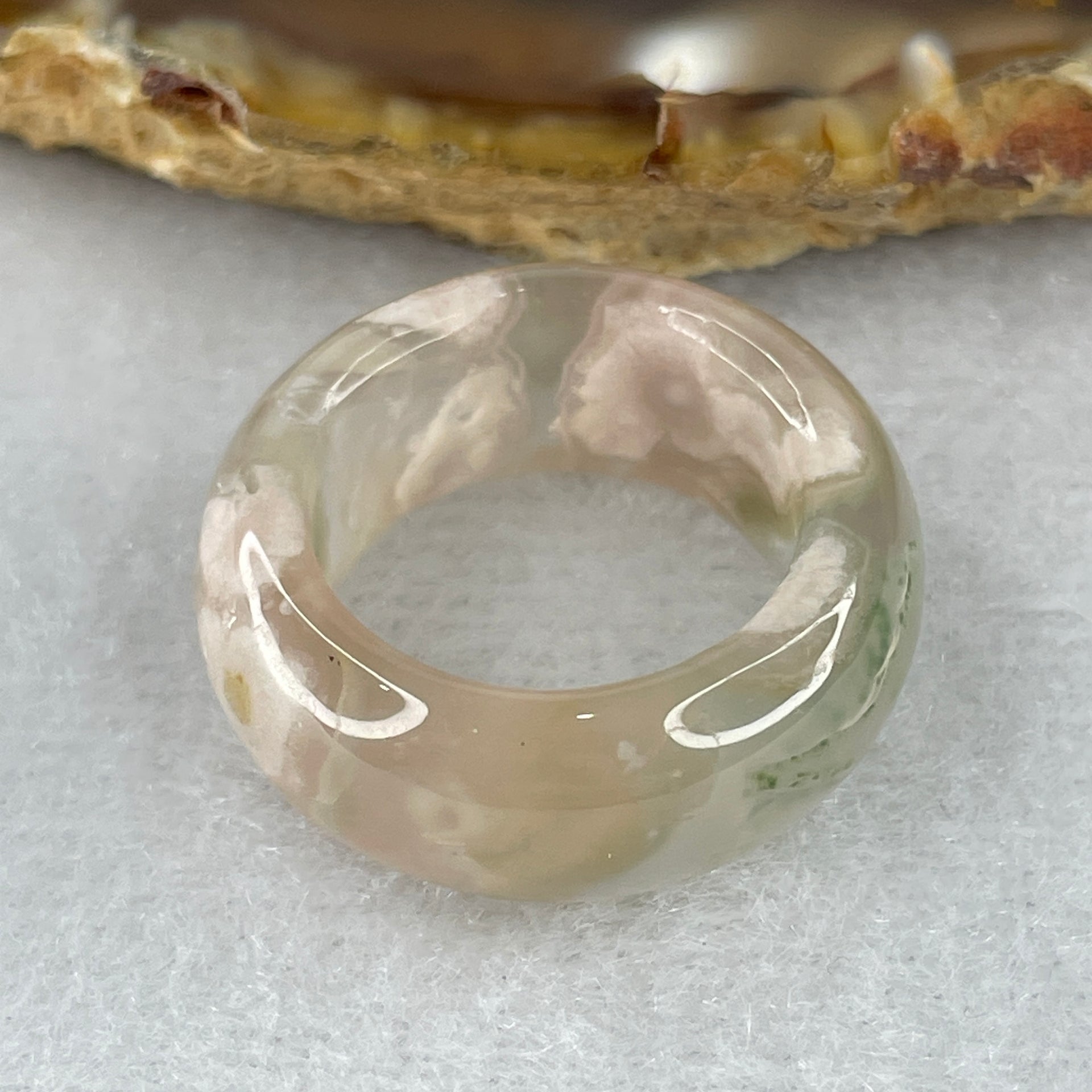 Natural Pinkish with Green Flower Agate Ring 5.34g 9.5 by 4.3mm US 5.8 HK 12.8 - Huangs Jadeite and Jewelry Pte Ltd
