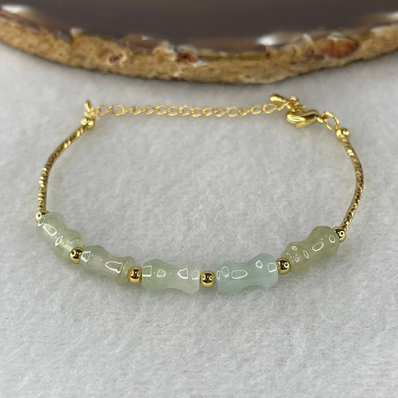 Natural Type A Icy Light Green & Lavender Jadeite Hulu Bracelet | Gold Color Adjustable Gourd Charm Bracelet (4.37g, 13-17cm 9.3x5.7mm)