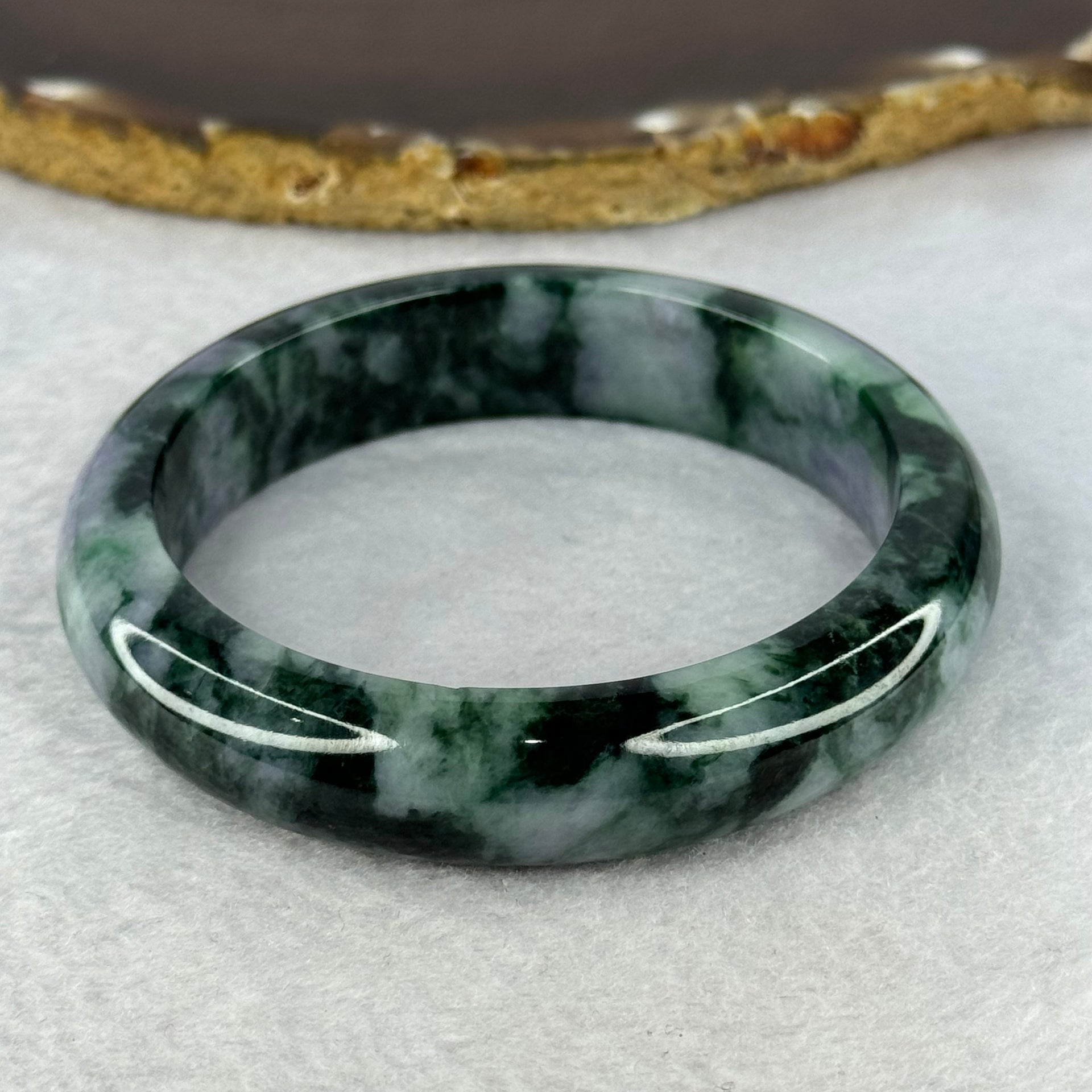 Type A Green Deep Lavender with Moss Green Jadeite Bangle Internal Diameter 58.5mm 68.42g 13.8 by 8.8mm (Slight Internal Line) - Huangs Jadeite and Jewelry Pte Ltd