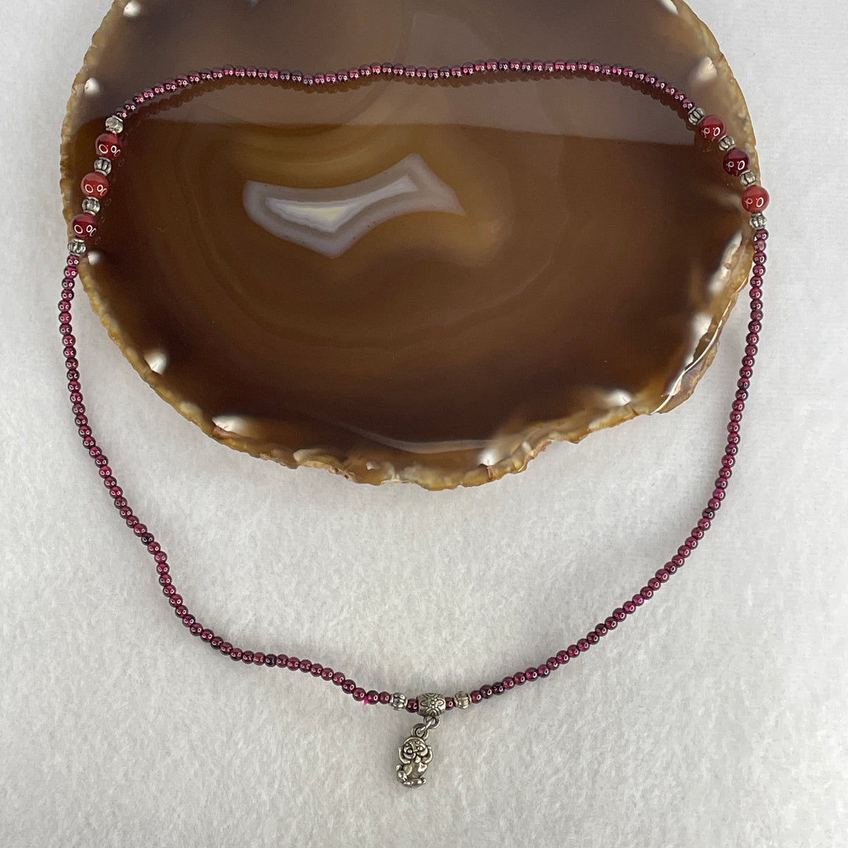 Natural Red Garnet with Red Agate Beads Necklace | (13.42g | 48cm Length | 3.1mm 159 Beads | 6.3mm 6 Beads)