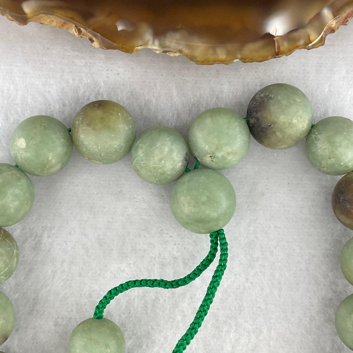 Natural Type A Green & Brownish Jadeite Unpolished Beads Bracelet | 19cm Strand of 22 Beads 11.6mm (54.88g | Earthy Root Grounding, Heart Harmony & Abundance Shield)