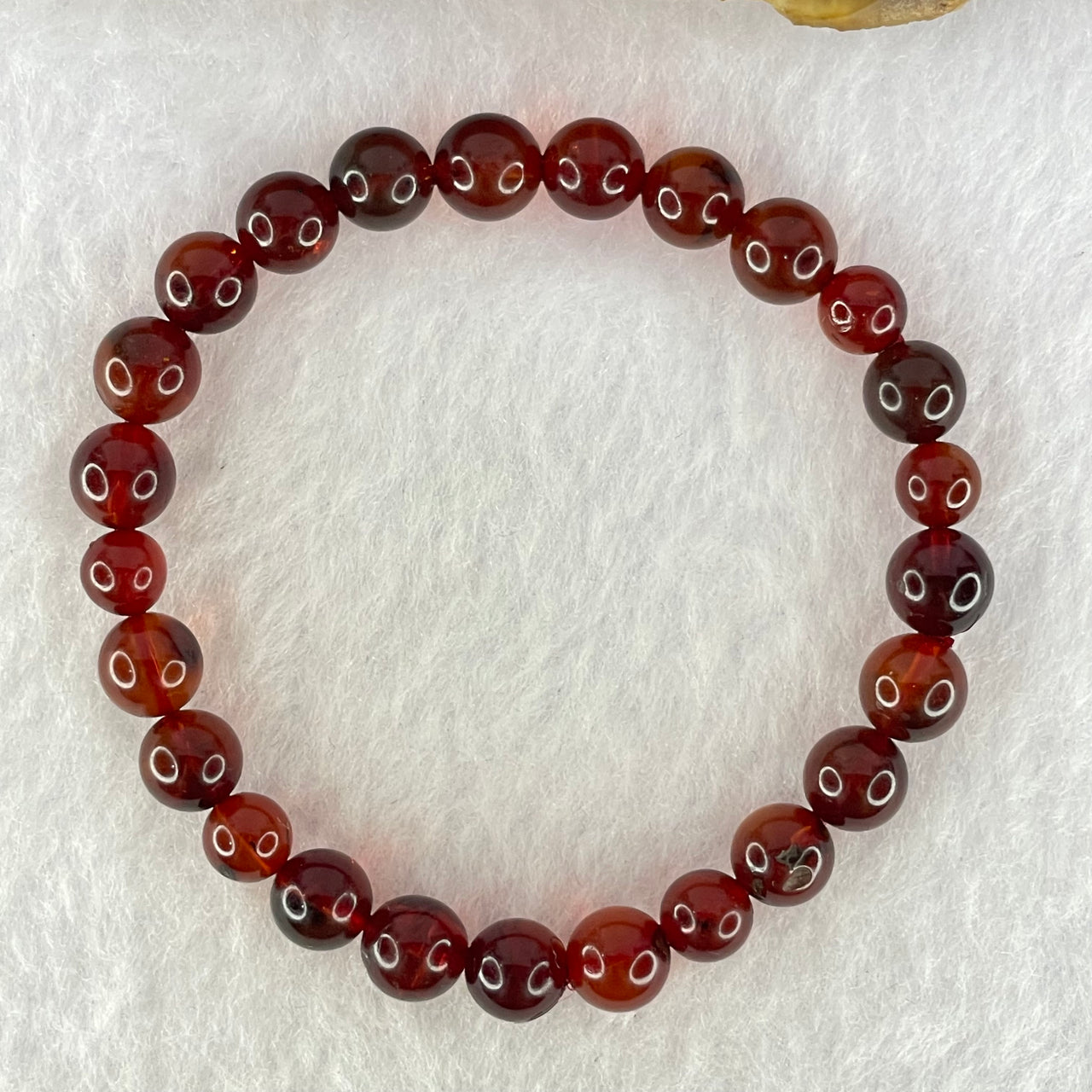 Natural Blood Red Amber Beads Bracelet 4.78g 14.5cm 7.3mm 25 Beads - Huangs Jadeite and Jewelry Pte Ltd