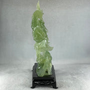 Natural Icy Light Green Serpentine Phoenix on Tree with Twin Birds and Flower with Wooden Stand Display 710.1g 169.0 by 262.0 by 84.0mm - Huangs Jadeite and Jewelry Pte Ltd