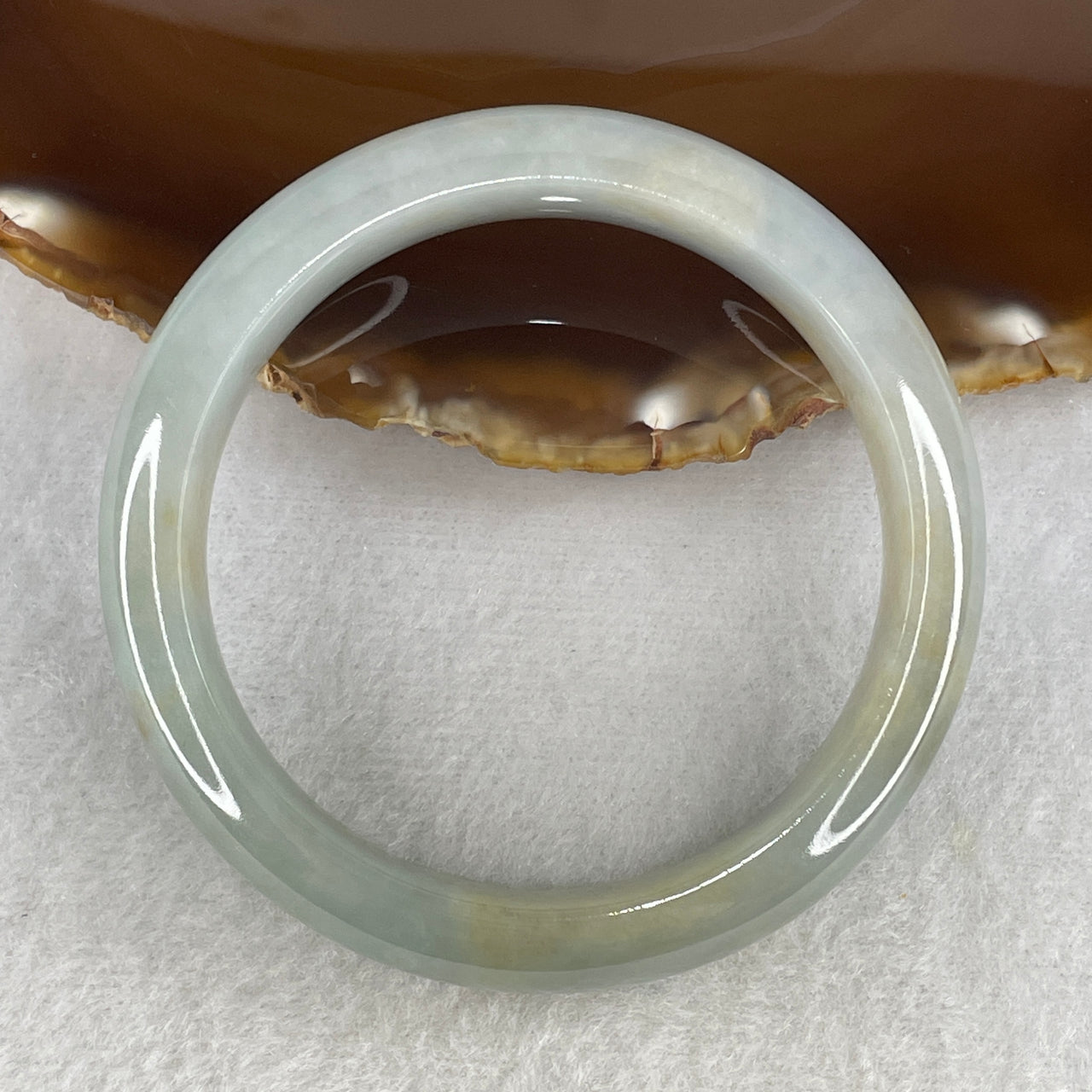 Natural Type A Multicolor Jadeite Bangle | 57.5mm Lavender & Light Green with Radiant Yellow Patches | Close to Perfect Wide-Band "San Cai" Round Wrist Heirloom (66.25g 14.3x8.8mm)
