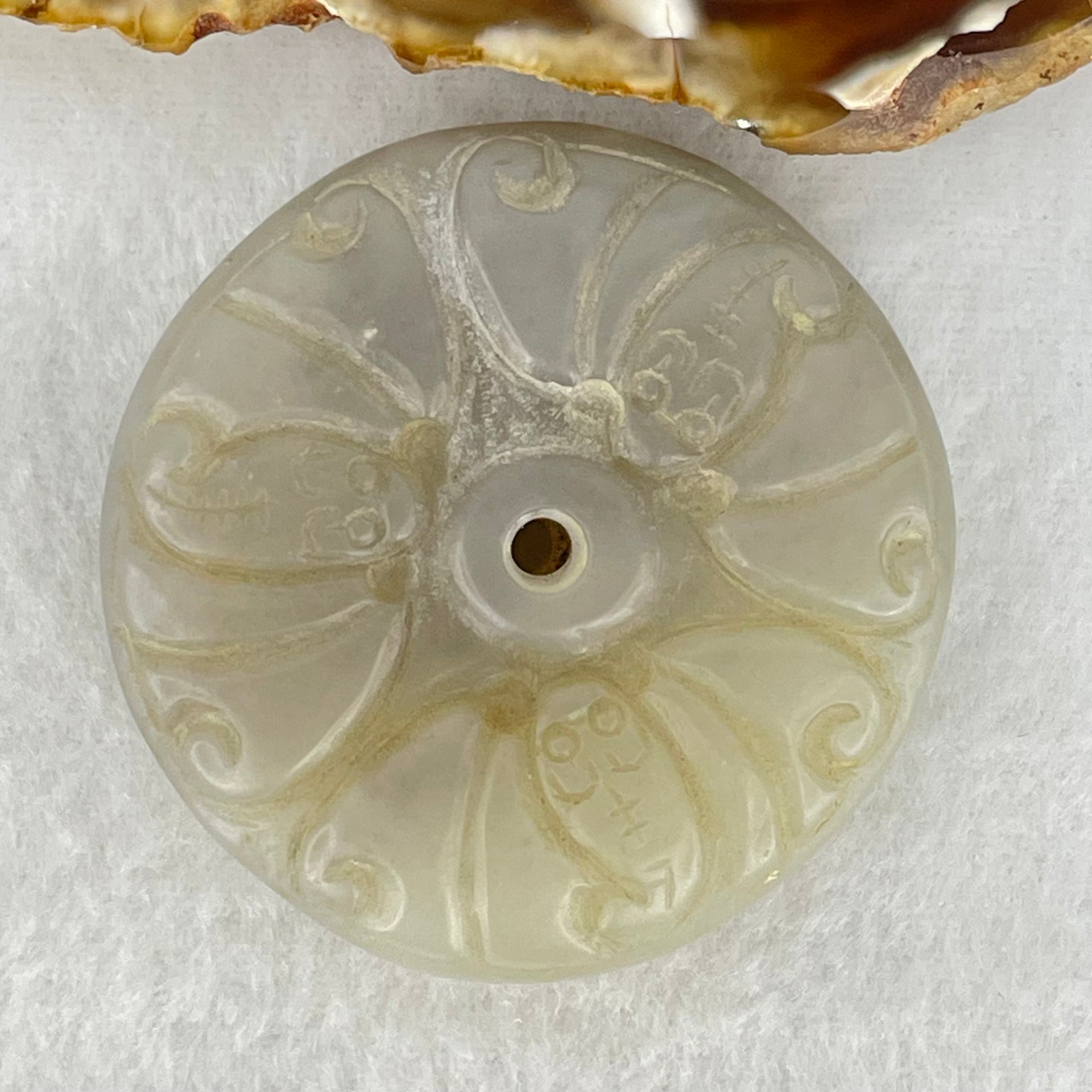 Antique Natural Greyish Lavender Nephrite Ping An Kou Donut Pendant 64.41g 58.5 by 14.0mm - Huangs Jadeite and Jewelry Pte Ltd