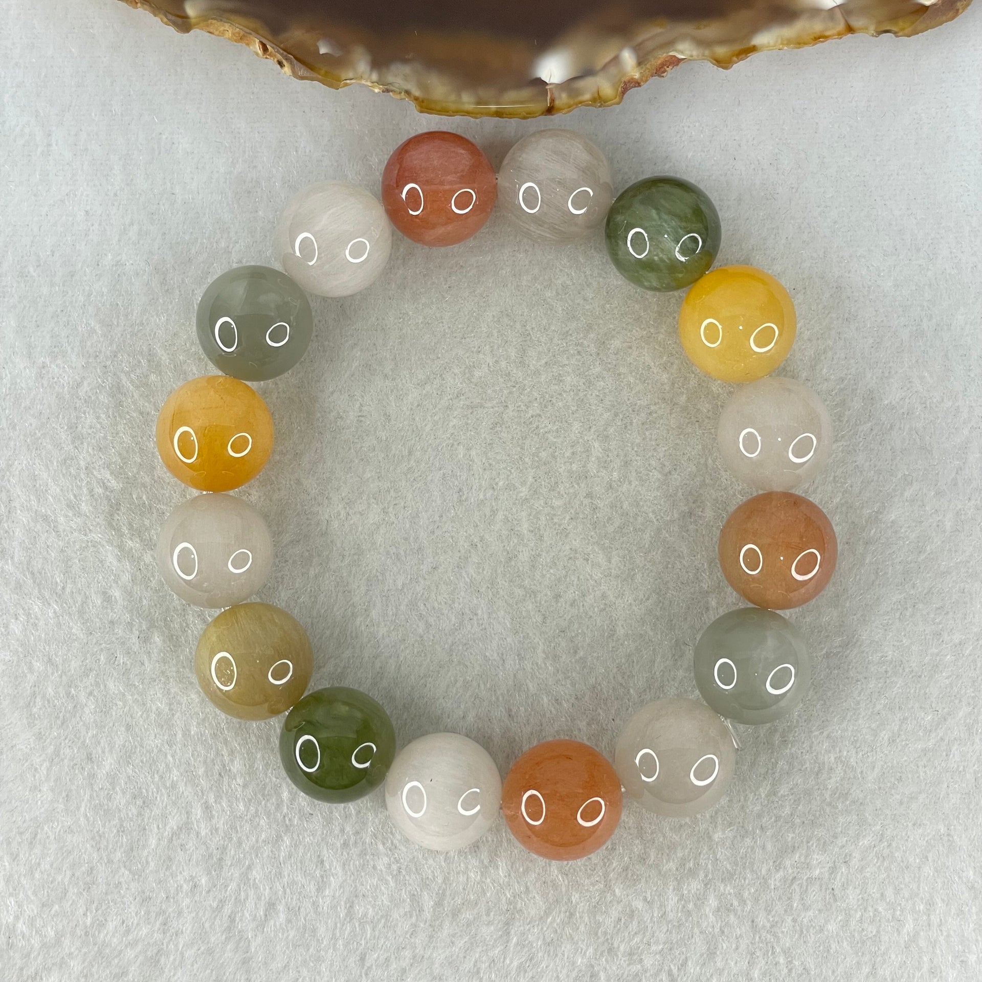 Above Average Grade Natural Muti Colour Rabbit Hair Rutilated Quartz Beads Bracelet 56.15g 18.5cm 13.7mm 16 Beads - Huangs Jadeite and Jewelry Pte Ltd