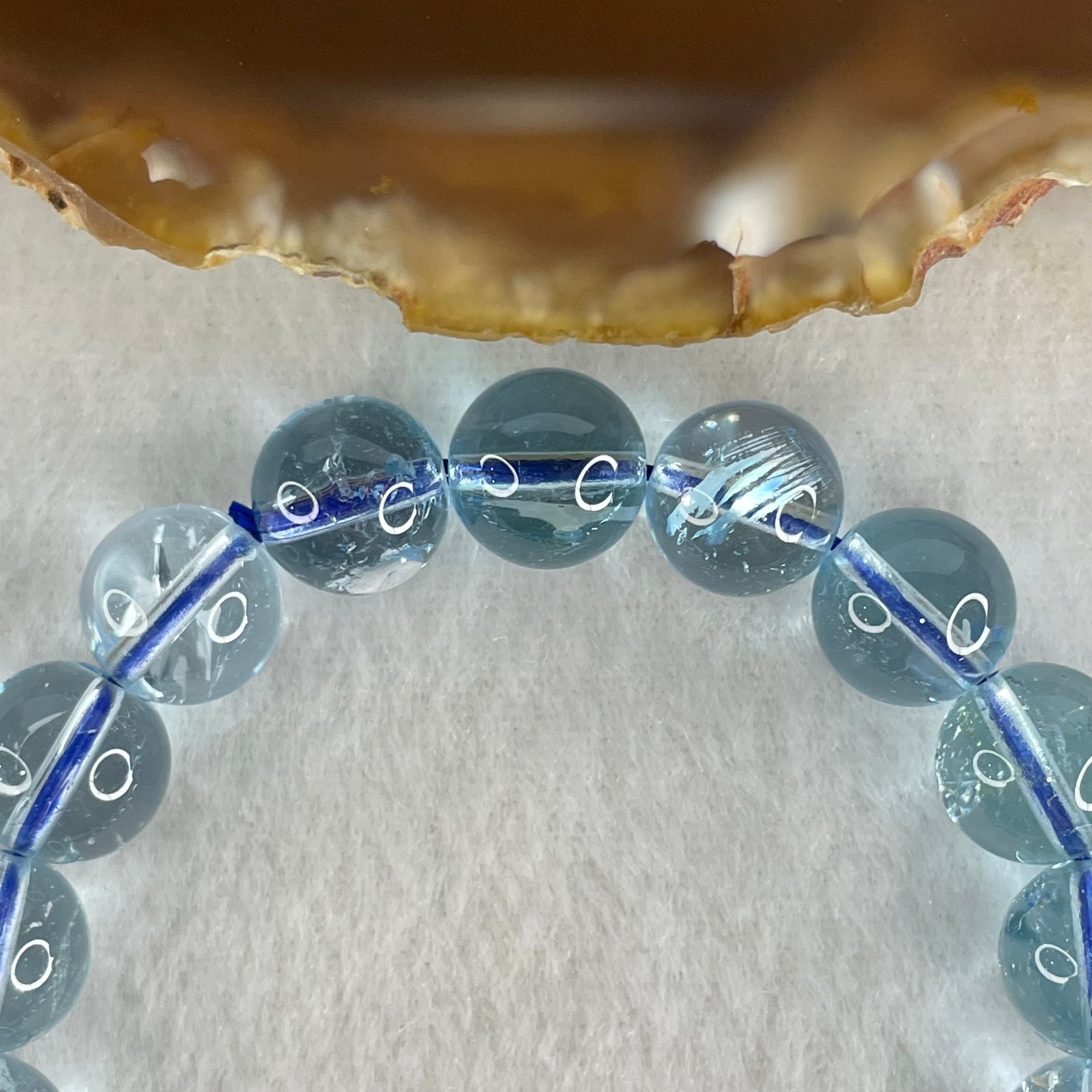 Good Grade Natural Blue Topaz Beads Bracelet 33.31g 15.5cm 9.9mm 20 Beads - Huangs Jadeite and Jewelry Pte Ltd