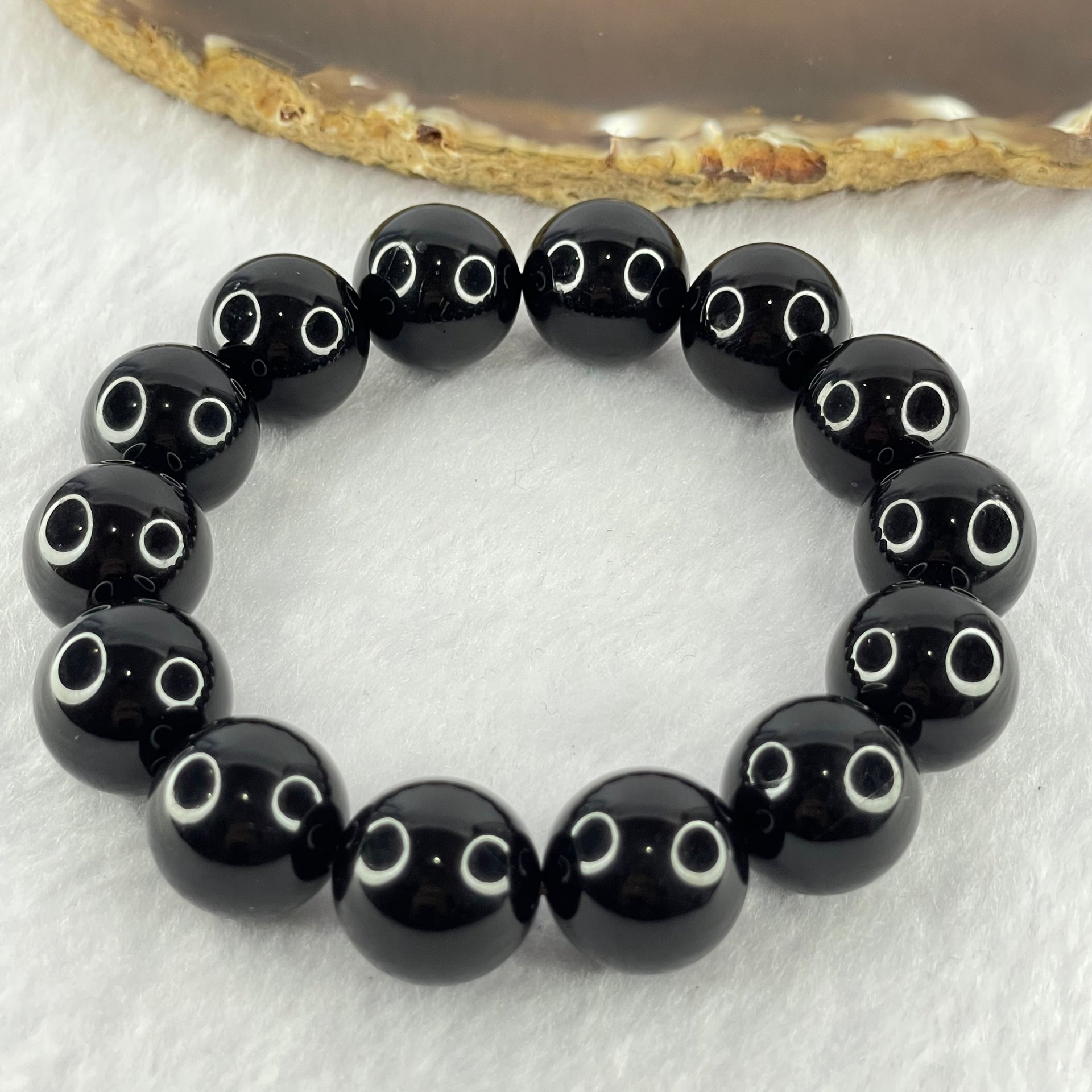 Special Grade Natural Black Gold King Amber Beads Bracelet 天然特一黑金王琥珀手链 28.85g 19cm 15.6mm 14 Beads - Huangs Jadeite and Jewelry Pte Ltd