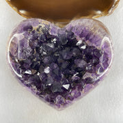Natural Amethyst Heart Shape with Wooden Stand Display 784.3g 114.4 by 95.0 by 116.5mm - Huangs Jadeite and Jewelry Pte Ltd