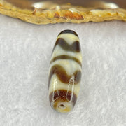 Natural Powerful Tibetan Old Oily Dark Brown White Yellow Agate Double Tiger Tooth Daluo Dzi Bead Heavenly Master (Tian Zhu) 双虎呀天诛 9.79g 37.6 by 13.0mm - Huangs Jadeite and Jewelry Pte Ltd
