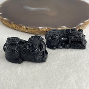 Certified Natural Type A Black Omphacite Jadeite Pixiu pair Pendant Each About 62.82g 49.5 by 28.0 by 21.6mm And 58.24g 50.2 by 28.5 by 19.9mm - Huangs Jadeite and Jewelry Pte Ltd