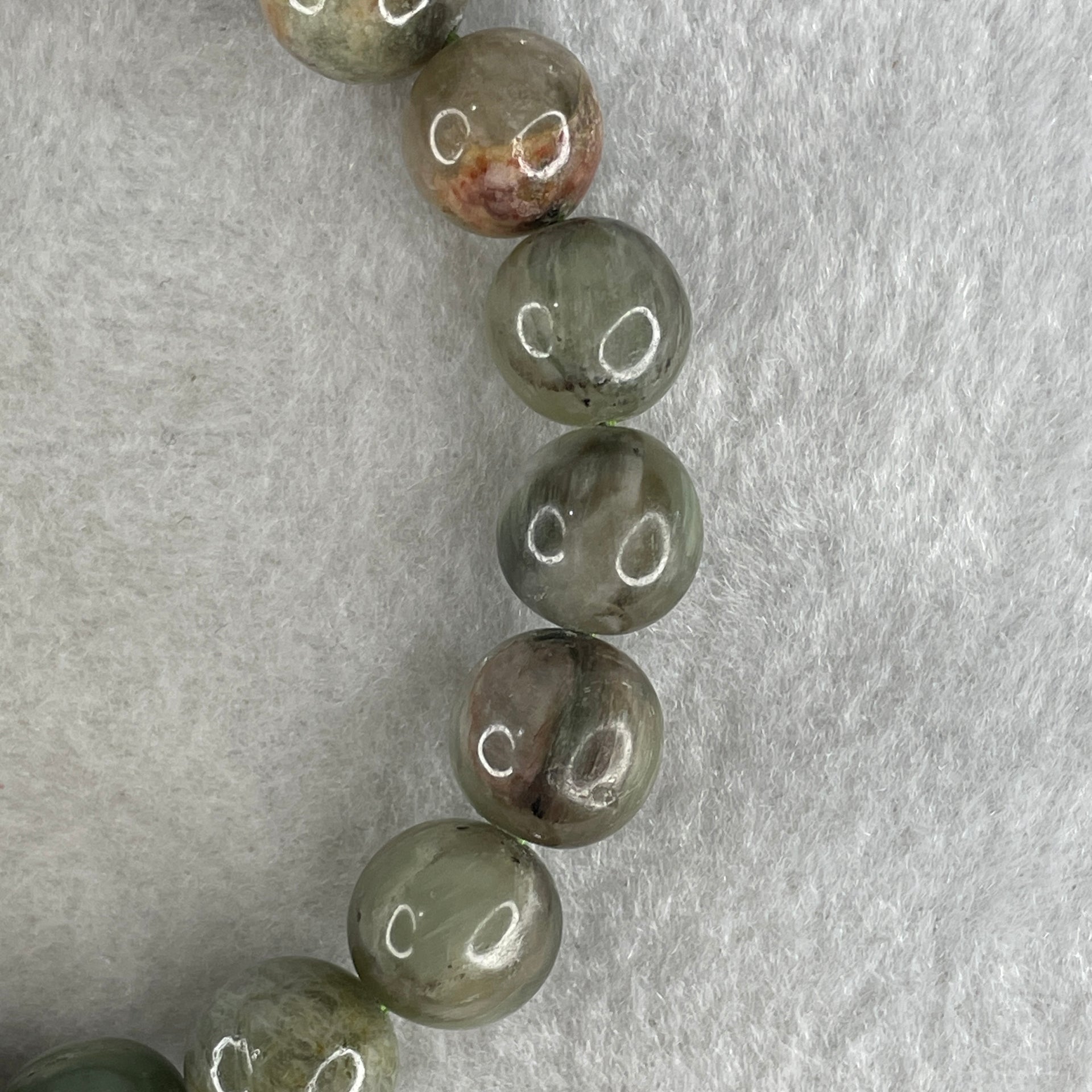 Natural Green Serpentine with White and Brown Beads Bracelet 37.90g 16.5cm 11.5mm 18Beads - Huangs Jadeite and Jewelry Pte Ltd