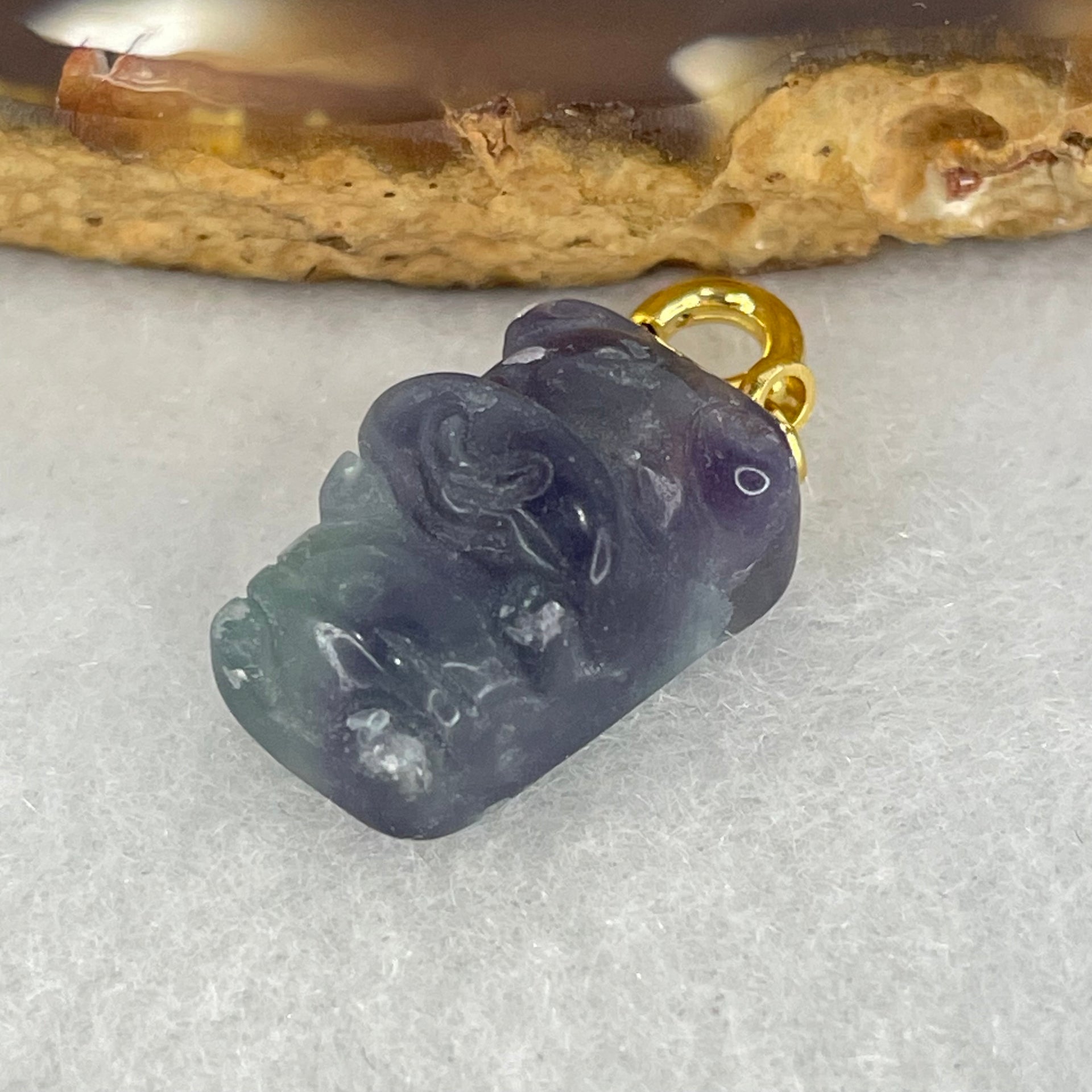 Natural Purple and Green Fluorite Ox Charm Pendant 3.51g 17.2 by 11.0 by 8.6mm - Huangs Jadeite and Jewelry Pte Ltd