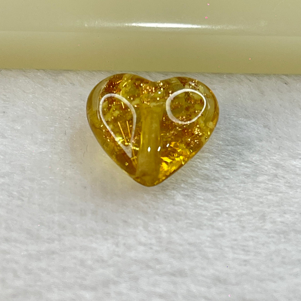 Yellow Glass Heart with Glitters Charm for Bracelet 2.69g 15.8 by 15.8 by 10.0mm - Huangs Jadeite and Jewelry Pte Ltd