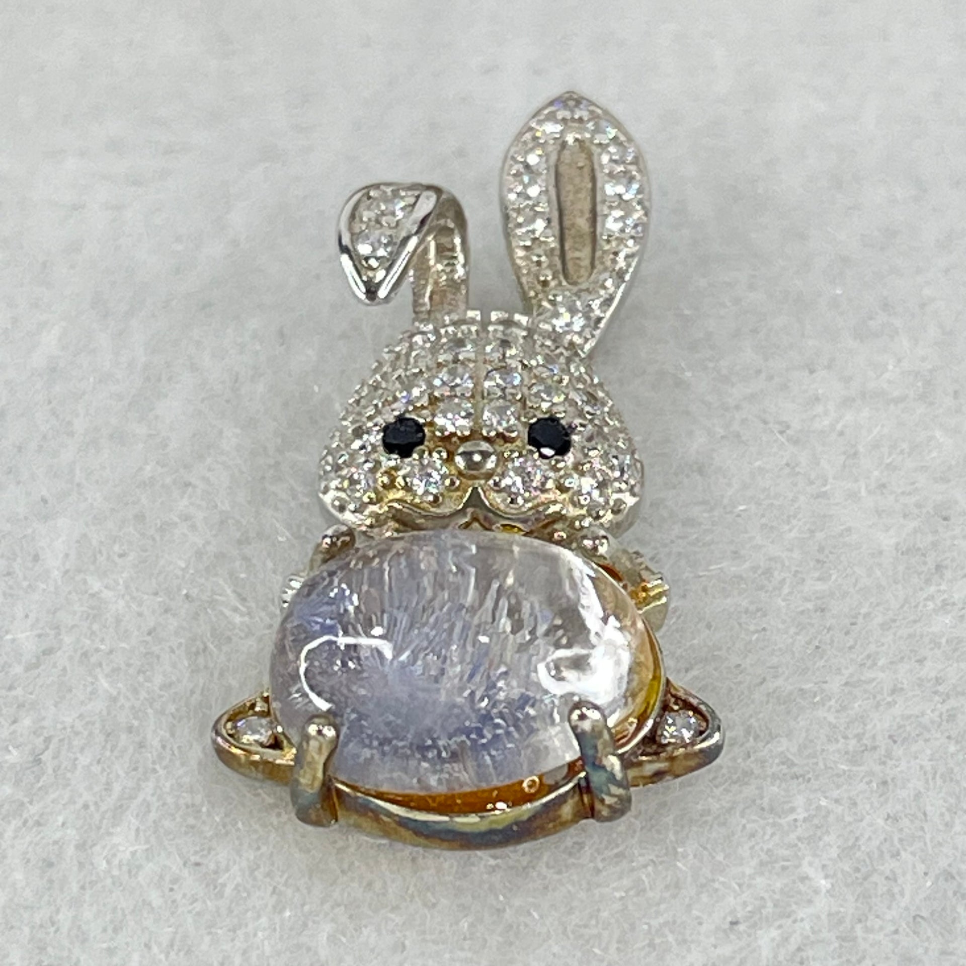 Rare Natural Blue Dumortierite Rutilated Quartz in S925 Sliver Rabbit Pendant 2.40g 9.9 by 7.0 by 4.0mm - Huangs Jadeite and Jewelry Pte Ltd