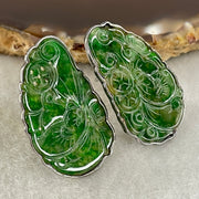 Antique Natural Type A Oldmine Spicy Green Jadeite Ruyi and Coin With S925 Sliver Earrings 10.16g 29.0 by 17.8 by 1.0mm - Huangs Jadeite and Jewelry Pte Ltd
