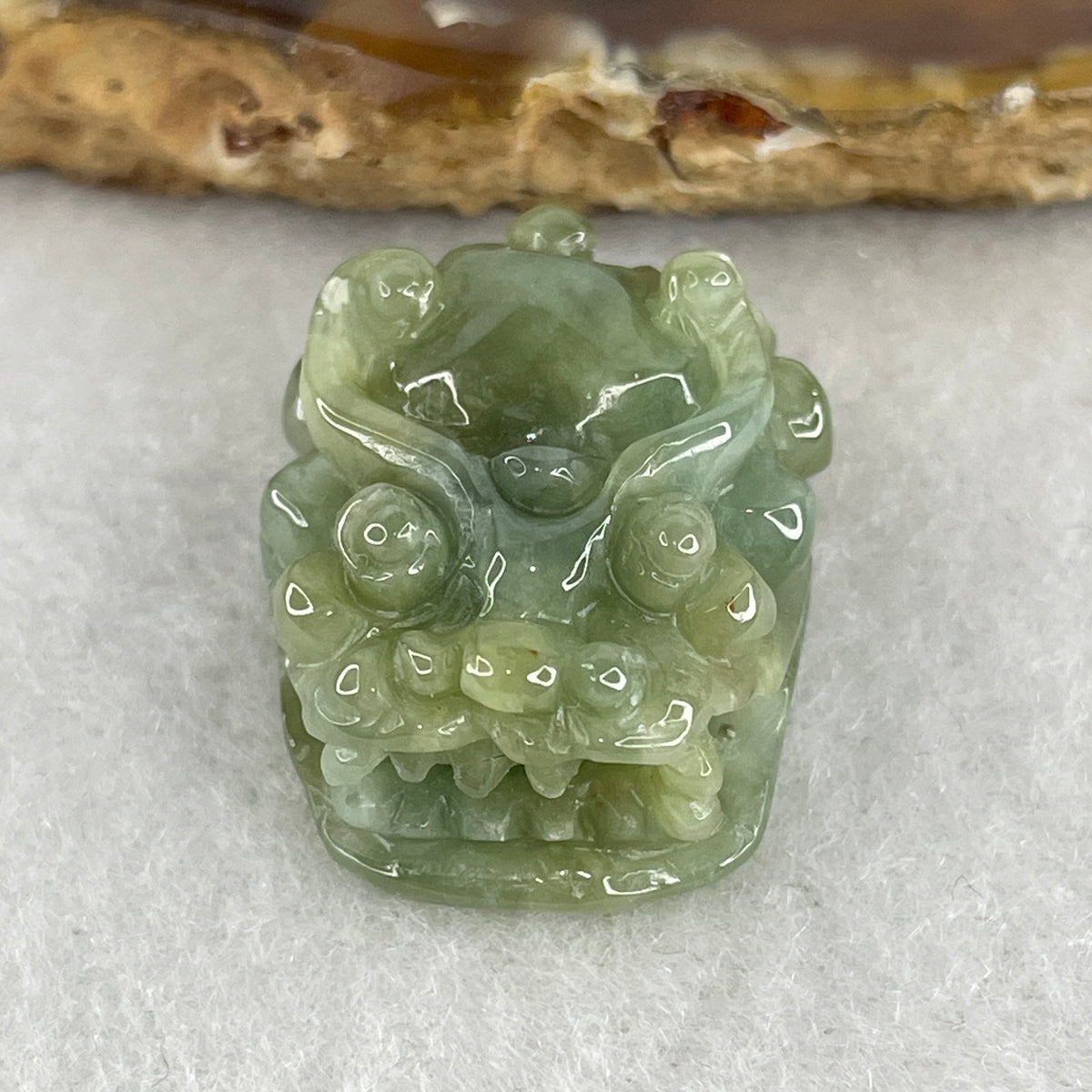 Natural Type A Blueish Green Jadeite Dragon Head Pendant Charm | 24.7x19.0x11.9mm Sculpted Amulet (10.49g | Sovereign Power, Leadership & Energy Shield)