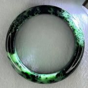 Type A Opaque to Slightly Translucent Dark Green with Apple and Emerald Green Jadeite Bangle Internal Diameter 56.0mm 75.24g 14.9 by 9.6mm (Slight Internal Lines) - Huangs Jadeite and Jewelry Pte Ltd
