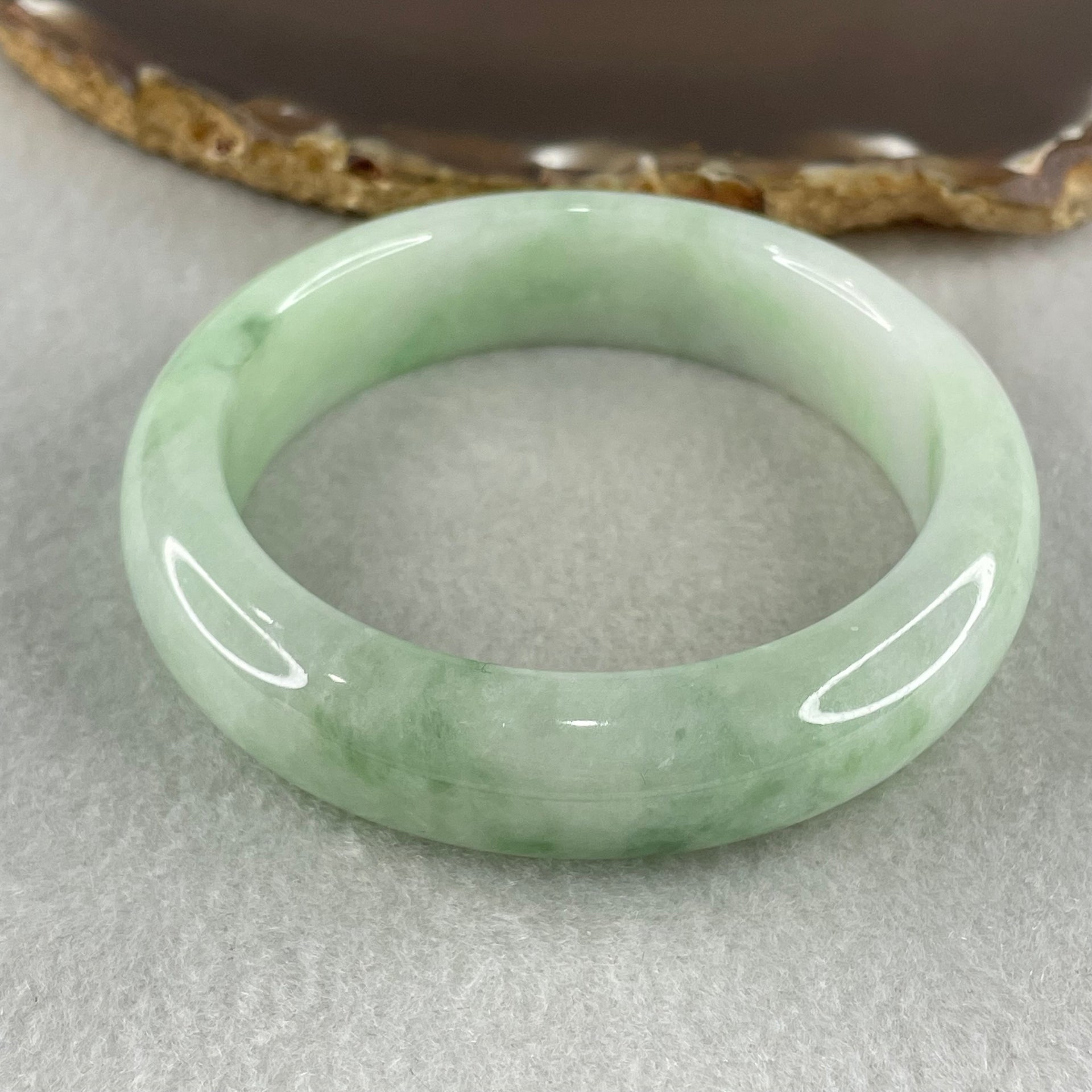 Type A Light Green Faint Lavender with Emerald Green Patches Jadeite Bangle 72.91g Inner Diameter 56.9mm 15.1 by 9.3mm (Very Slight Internal Lines) - Huangs Jadeite and Jewelry Pte Ltd