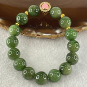 Natural Green Nephrite Beads with Gold Color Charm Bracelet 36.94g 11.4mm 15 Beads - Huangs Jadeite and Jewelry Pte Ltd